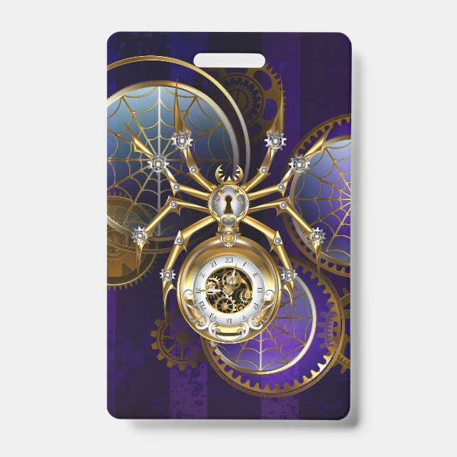 Badge Araignée Steampunk sur fond violet (Avant)