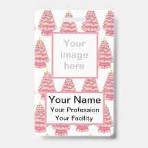 Badge Arbres de Noël en céramique rose personnalis