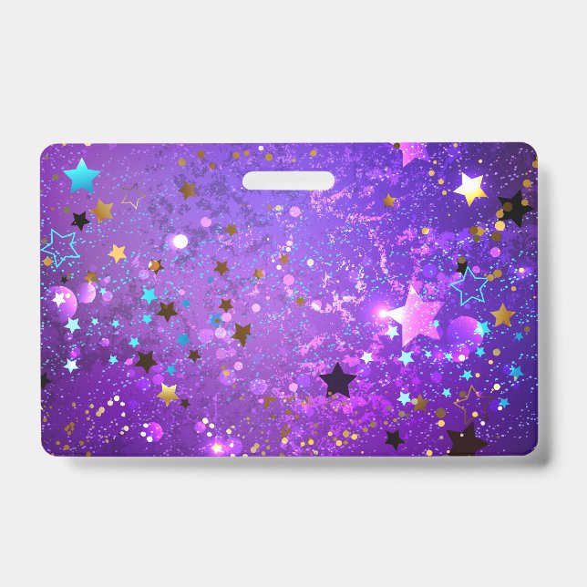 Badge Arrière - plan de feuille violet avec étoiles (Avant)