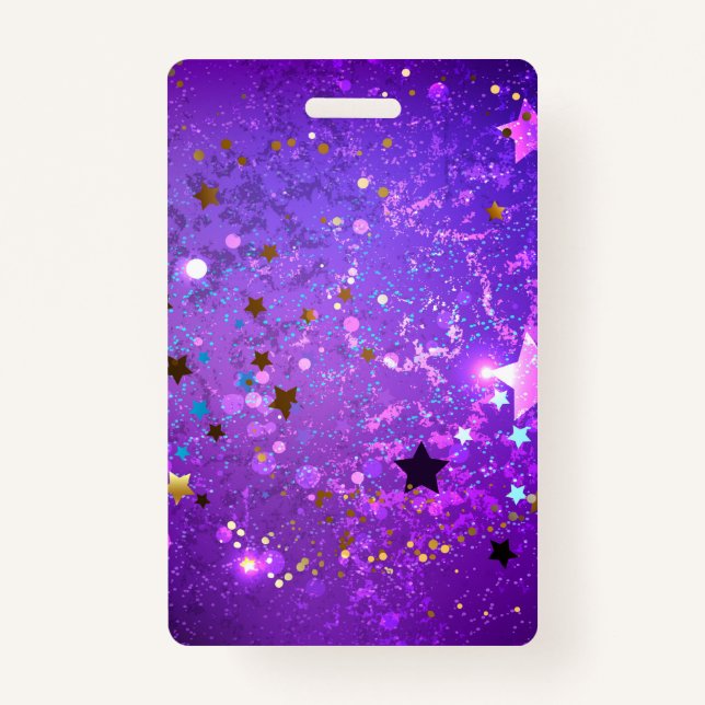 Badge Arrière - plan de feuille violet avec étoiles (Devant)