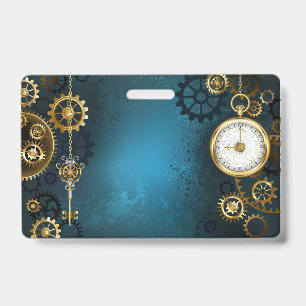 Badge Arrière - plan turquoise à vapeur avec Gears