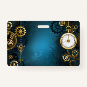 Badge Arrière - plan turquoise à vapeur avec Gears