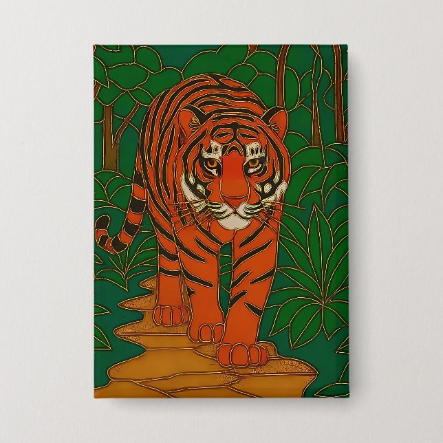 Badge Art de cloisonné Tigre sur le chemin de la jungle (Recto)