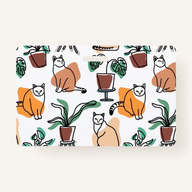 Badge Art de trait dessin chats et fleurs (Devant)