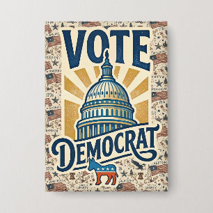 Badge Art populaire patriotique américain vintage Vote D