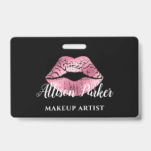 Badge Artiste de Maquillage Bisou Pailleté Rose Élégant 