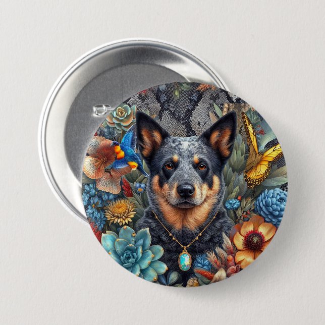 Badge Australian Cattle Dog Art 3 Inch Round Button (Front & Back)