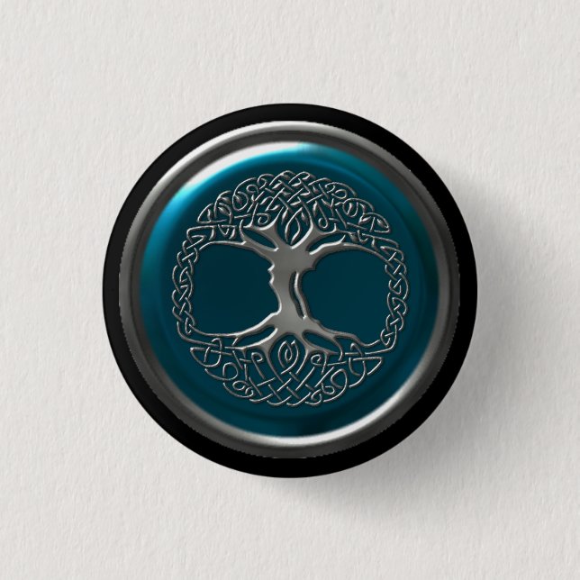 Badge Avec Agrafe Bouton Arbre celtique en fer azur (Devant)
