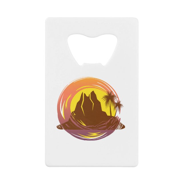 Badge avec paysage volcanique tropical et palmiers (Devant)