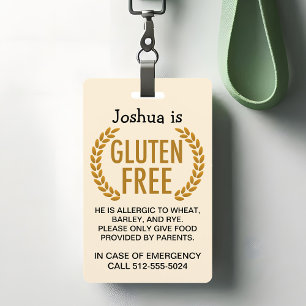 Badge Avertissement d'allergie alimentaire sans gluten