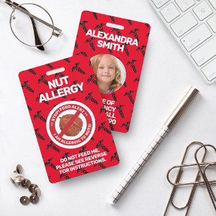 Badge Avertissement rouge d'alerte d'allergie aux alimen
