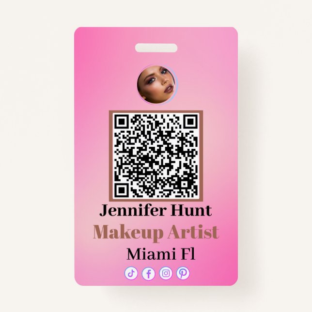 Badge Balise de nom QRcode personnalisée rose (Devant)