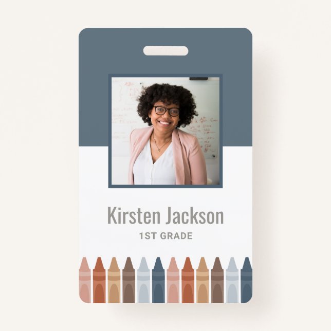 Badge Balise Nom de l'enseignant de la Marine Boho Numér (Devant)