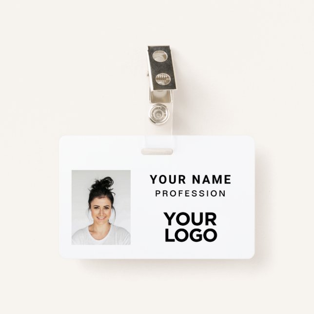 Badge Balise Nom photo de l'employé de l'entreprise blan (Devant avec clip)