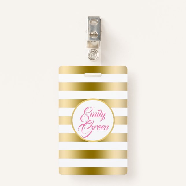 Badge Bandes Horizontales Or Et Blanc (Devant avec clip)