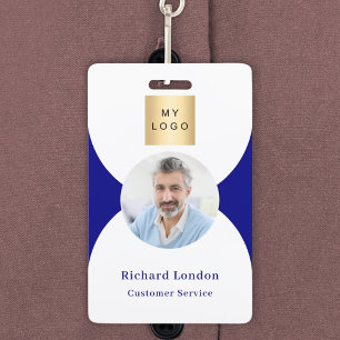 Badge Bannière de photo blanche bleu marine code QR logo