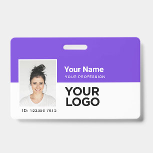 Badge Barre de photo d'employé violet ou logo de code Qr