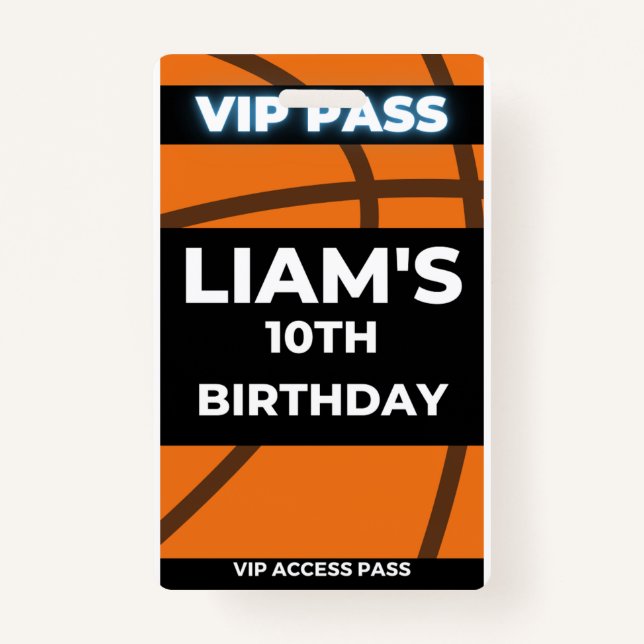 Badge Basketball Anniversaire de la fête VIP Pass (Devant)