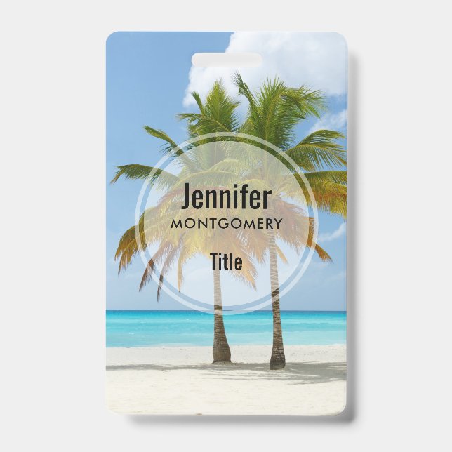 Badge Beaux Palmiers sur une Plage Tropicale (Avant)