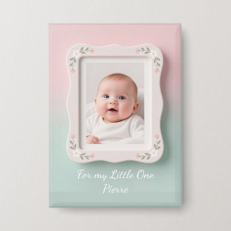 Badge Bébé Heureux Cadre Floral Rose Vert