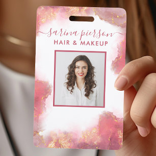 Badge Billet d'identité moderne aquarelle liquide rose e