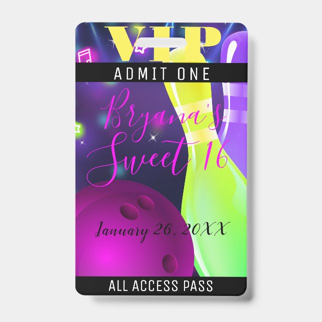 Badge Billet VIP de fête d'anniversaire Bowling Bowl Glo (Avant)