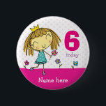 ♥ BADGE ♥ Birthday Pink Princess any age & name 2 Inch Round Button<br><div class="desc">Fab badge featuring a cute princess illustration. Add the name and age for a special unique badge that any birthday girl would love!</div>