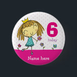 ♥ BADGE ♥ Birthday Pink Princess any age & name 2 Inch Round Button<br><div class="desc">Fab badge featuring a cute princess illustration. Add the name and age for a special unique badge that any birthday girl would love!</div>