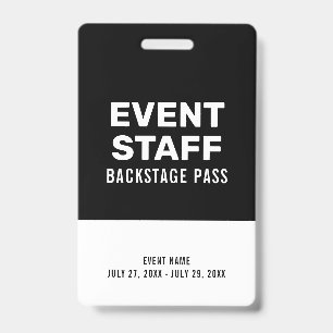 Badge Black and White Backstage Pass Event Staff Black I