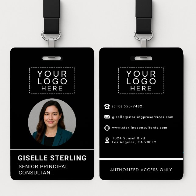 Badge Black Company Photo ID Logo Name Tag Custom  (Créateur téléchargé)