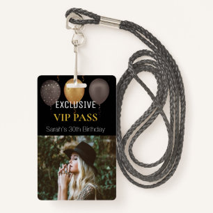 Badge Black Gold Anniversaire Photo Custom Pass VIP