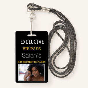 Badge Black Gold Bachelorette Party Pass Invitations VIP