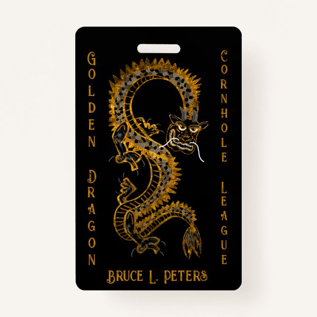 Badge Black Grey Gold Dragon Cornhole League (Devant)
