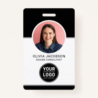 Badge Black Modern Company Employé Photo Security QR ID