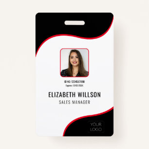 Badge Black Red Wave Business Logo Photo Nom de l'employ