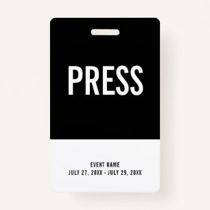 Badge Black & White Press All Access Pass ID d'événement