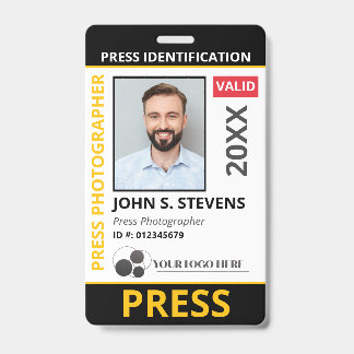 Badge Black Yellow Photo & Logo Press ID QR Code