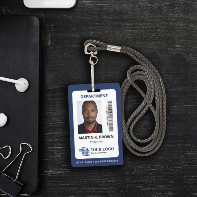 Badge Bleu Ajoutez votre logo, votre code et votre photo (Créateur téléchargé)