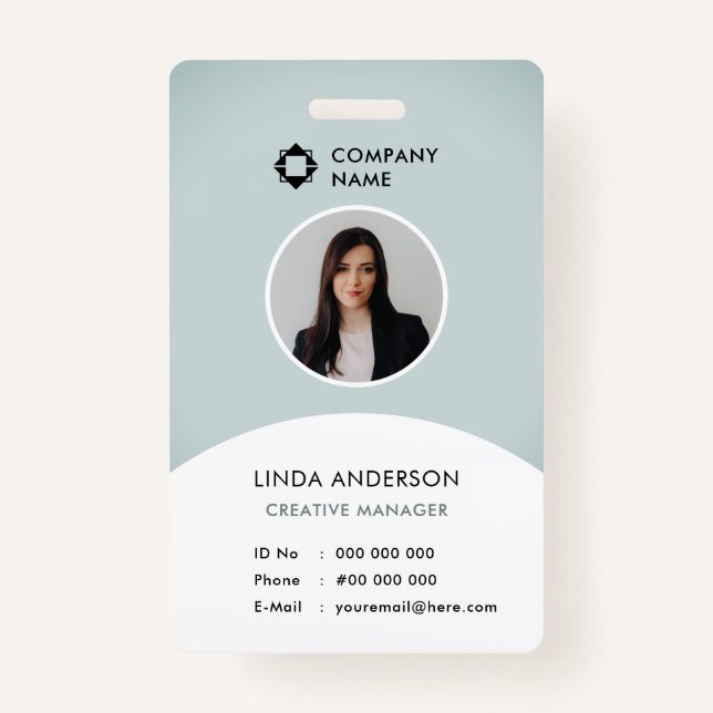 Badge Bleu Blanc Employé Photo ID Entreprise Logo Cool (Devant)