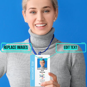 Badge Bleu clair vertical avec bande de sécurité ID empl
