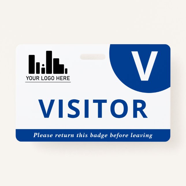 Badge Bleu et blanc Votre logo Visiteur (Devant)