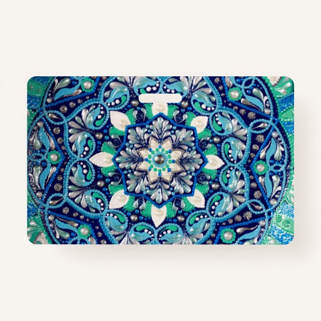 Badge Bleu point art mandala porte-monnaie tripli (Devant)