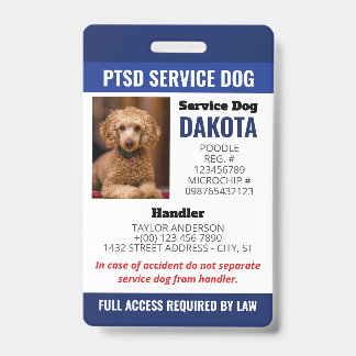 Badge Bleu PTSD Service Chien Logo Code QR Code Photo ID