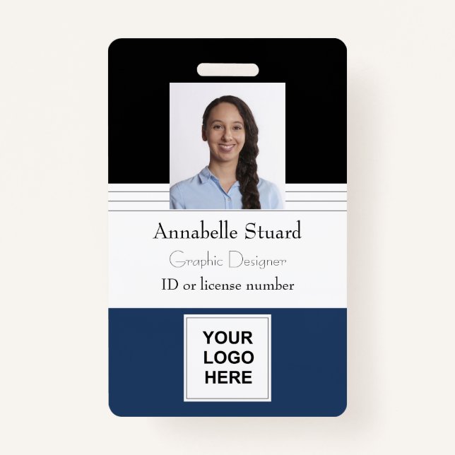 Badge Blue Black Lined Nom photo employé entreprise Mauv (Devant)