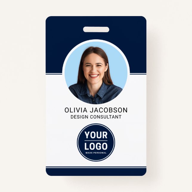 Badge Blue Modern Company Employé Photo Security QR ID (Devant)