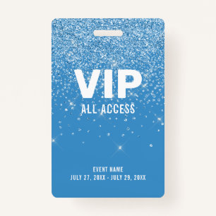 Badge Blue Parties scintillant Glam VIP All Access Pass 