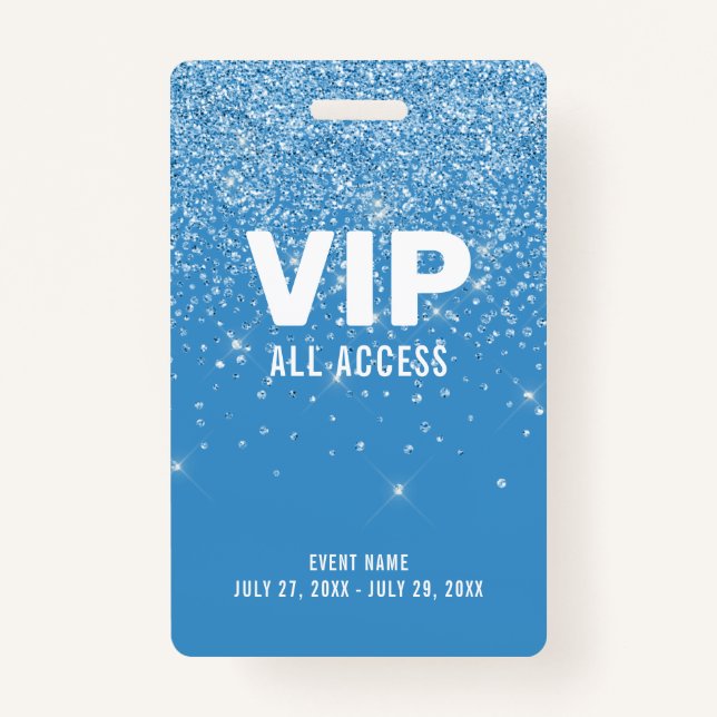 Badge Blue Parties scintillant Glam VIP All Access Pass  (Devant)