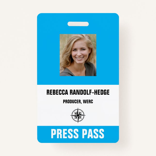 Badge BLUE SPECIAL EVENT PRESSE PASS and Photo I.D. (Devant)