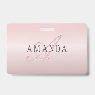 Badge Blush Élégant Faux Or Rose   Nom & Monogramme