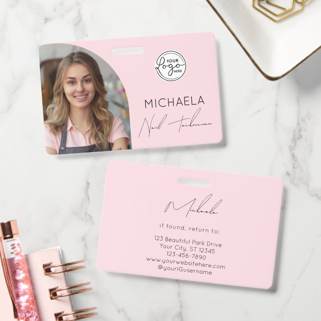 Badge Blush Pink Script Logo Photo Nail Technician (Bureau)